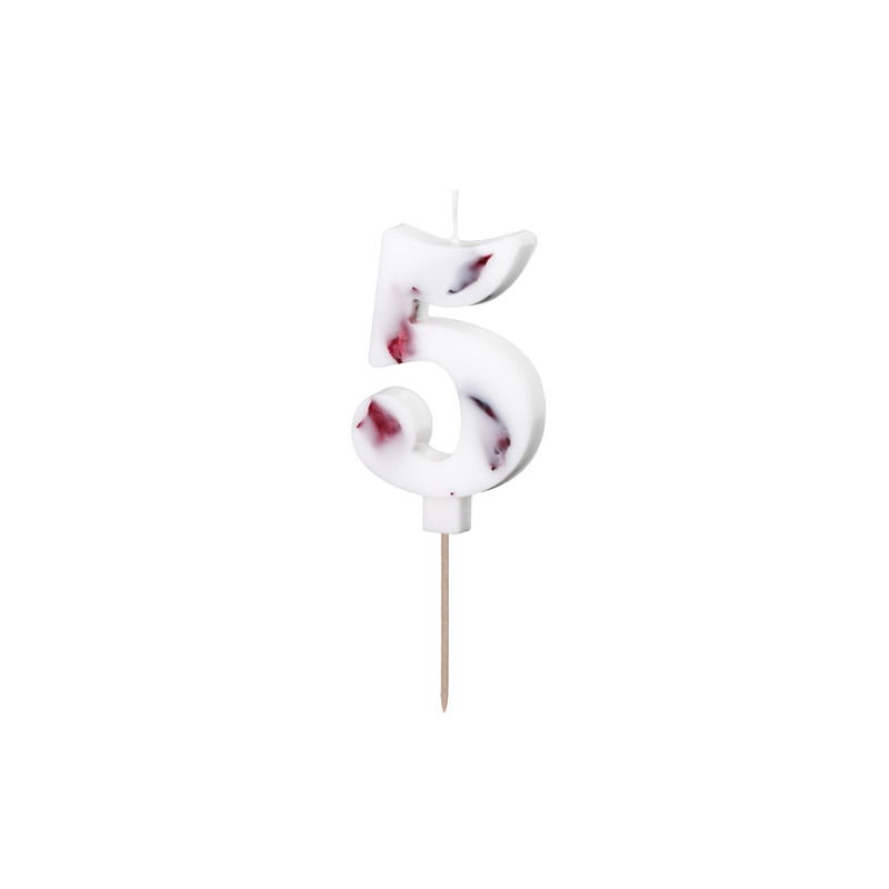 Narozeninová svíčka číslo '5', bílá s okvětními lístky